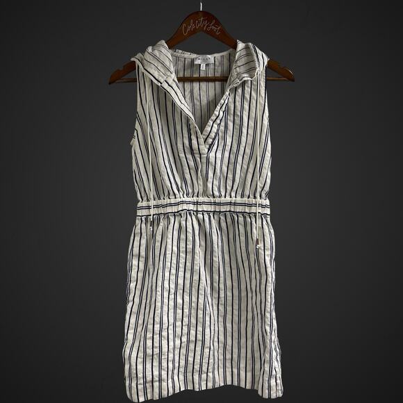 Milly Striped Short Dress With Hood 4 Linen Blend Made In USA Nautical Casual - Picture 1 of 7